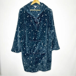 Wildfox Blue Stars and Moon Print Soft Fleece Hooded Plush Lounger L/XL